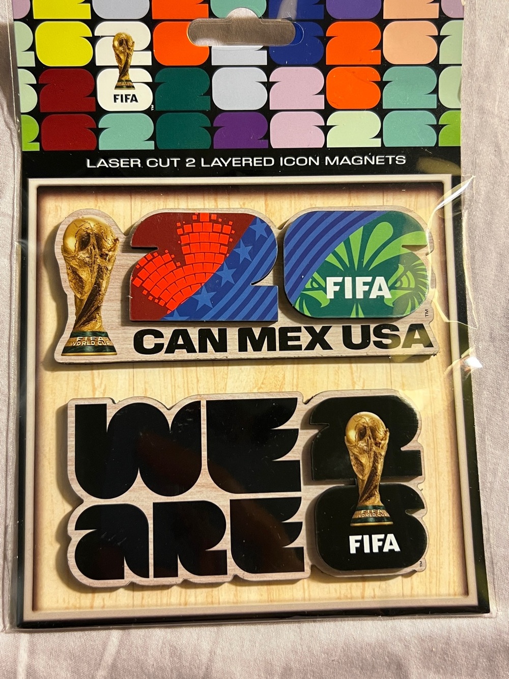 Official FIFA World Cup 2026 Magnet Laser Cut 2-Layered Icon CAN MEX USA New